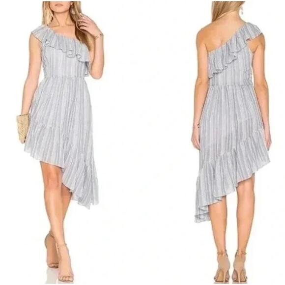 LoveShackFancy Pamela Ruffle One Shoulder Dress M Blue Silver - Picture 1 of 9